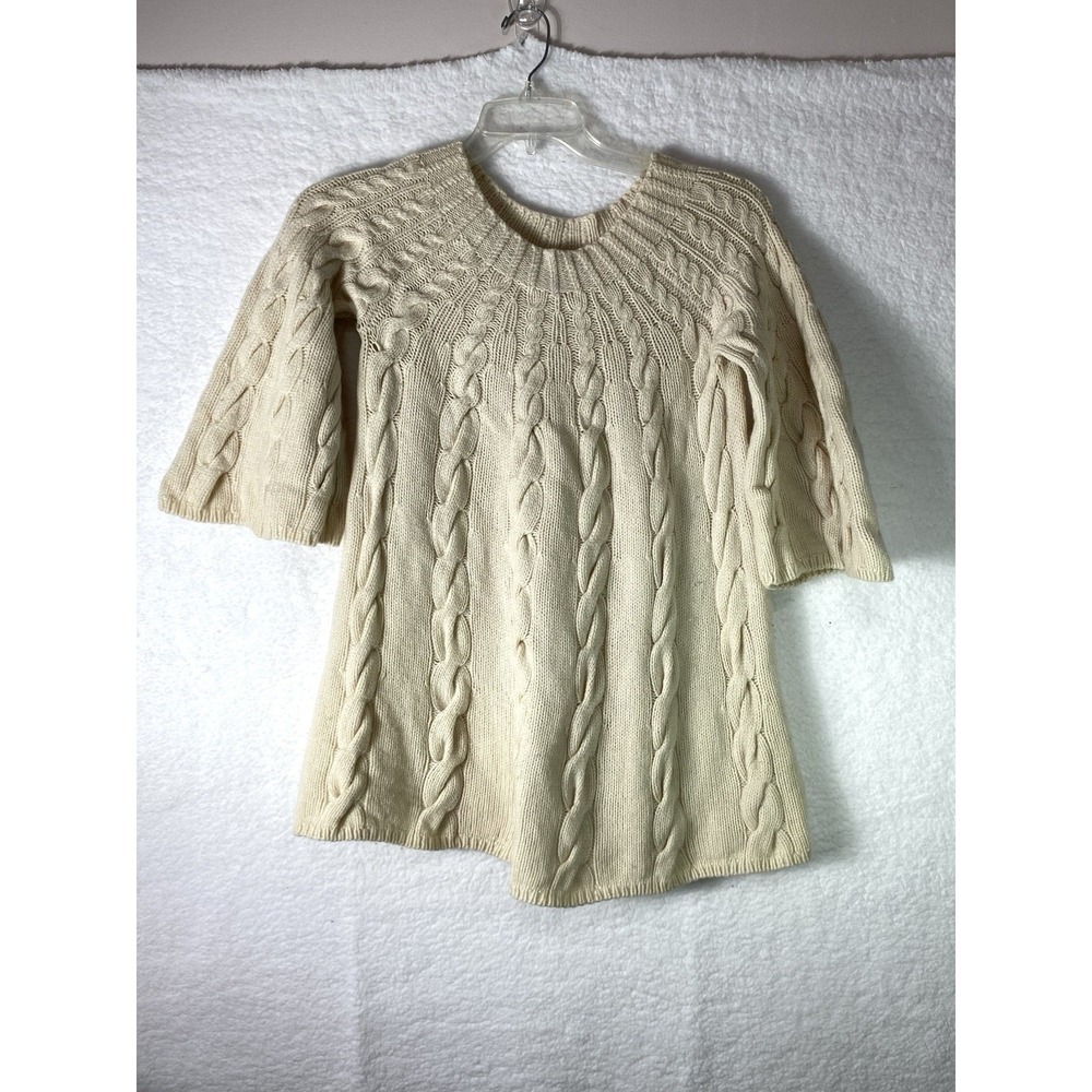 Christopher Fischer Cream Wool Cashmere Cable Knit Tunic Sweater Dress Small